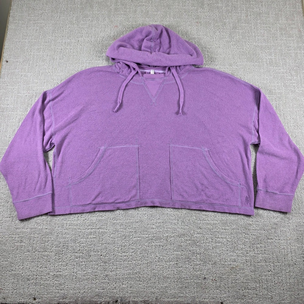 FP Movement Free People Purple Terry Cloth Oversized Cropped Hoodie Medium